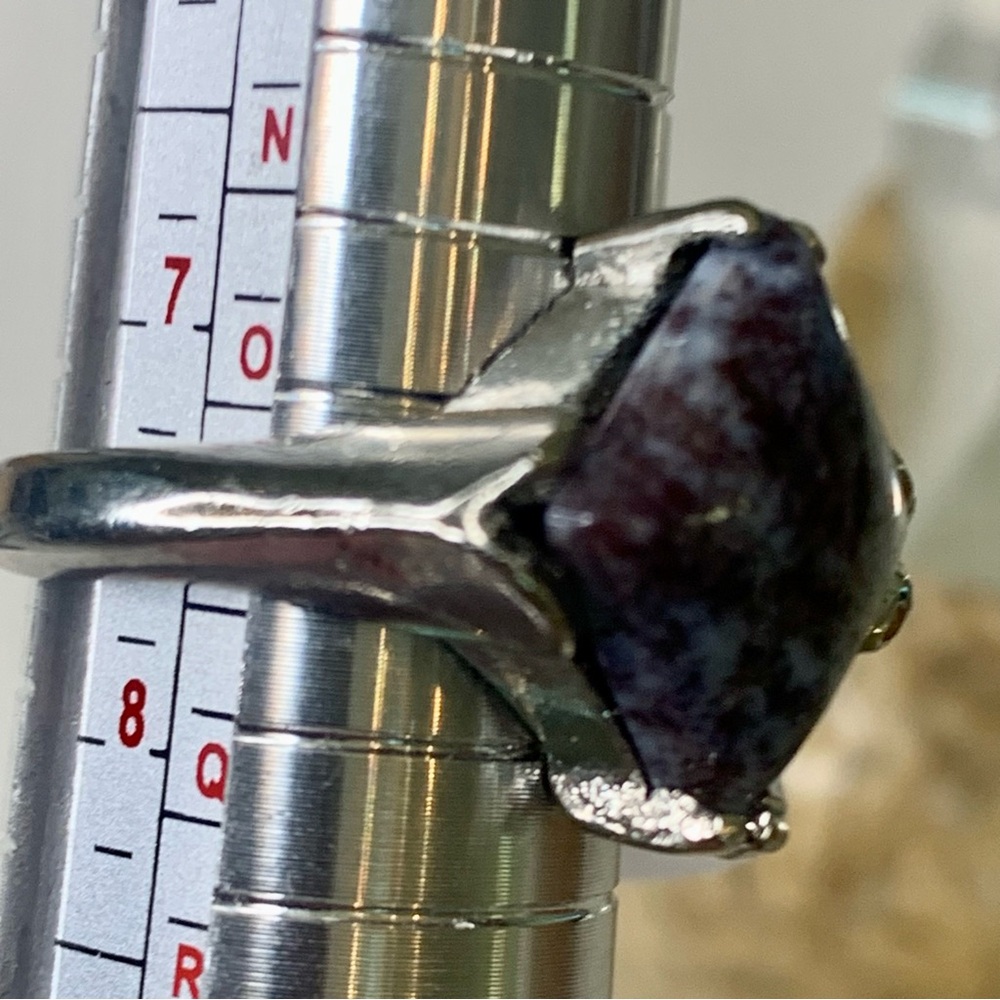 Purple Agate Jasper Silver Tone Statement Ring Size 7.5 Square Stone Gemstone - Picture 2 of 11